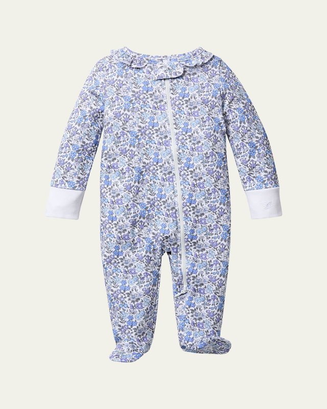 Girl's Fleur d'Azur Printed Footie, Size Newborn-9